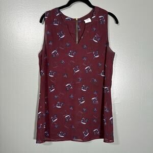 Cabi Women's Burgundy Floral Double Layer Sleeveless Top - Size Medium - Zipper
